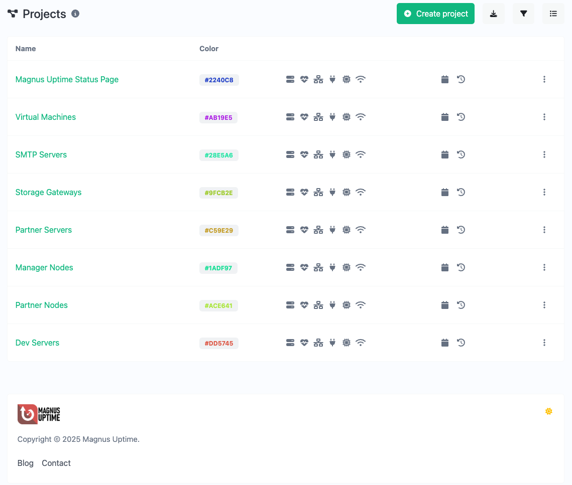 Screenshot of the app projects feature page